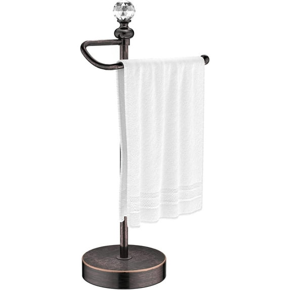 AUR Heavy Weighted Hand Towel Holder(with Crystal Ball) Standing Hand Towel Holder Total Height 15.7'' for Kitchen,Bathroom,Vanity,Classic Decorative Metal Hand Towel Stand,Oil Rubbed Bronze
