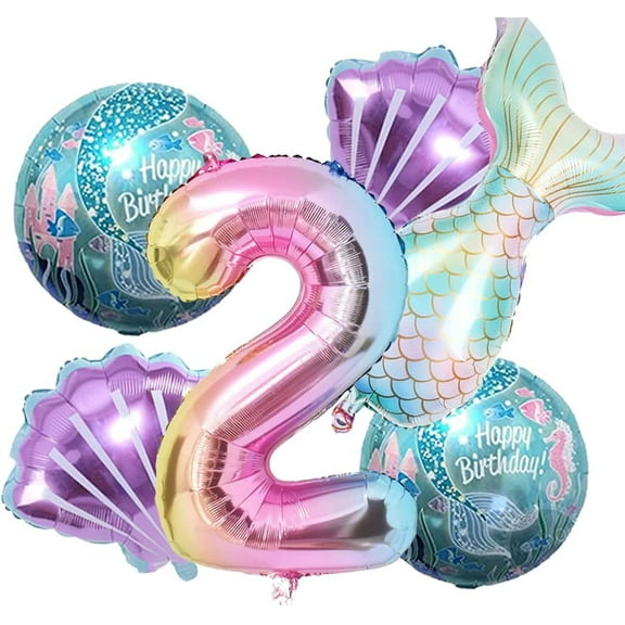 AUR Mermaid Birthday Decoration Kit - Sea Balloons and Tail Balloons for Girls (Number 2)