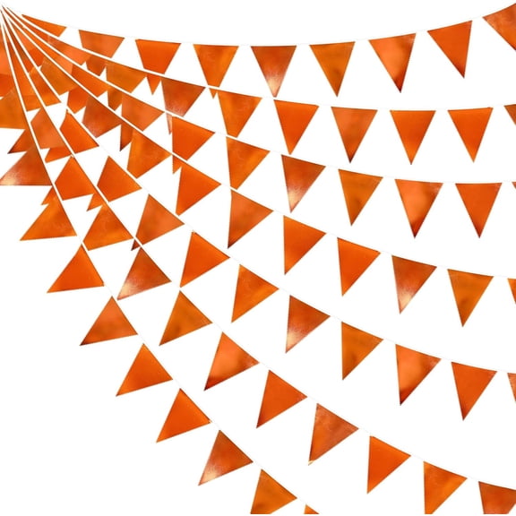 AUR Orange Party Decorations Metallic Fabric Triangle Pennant Banner Flag Bunting Garland for Fall Autumn Thanksgiving Graduation Birthday Wedding Bridal Shower Baby Shower Anniversary Party Supplies