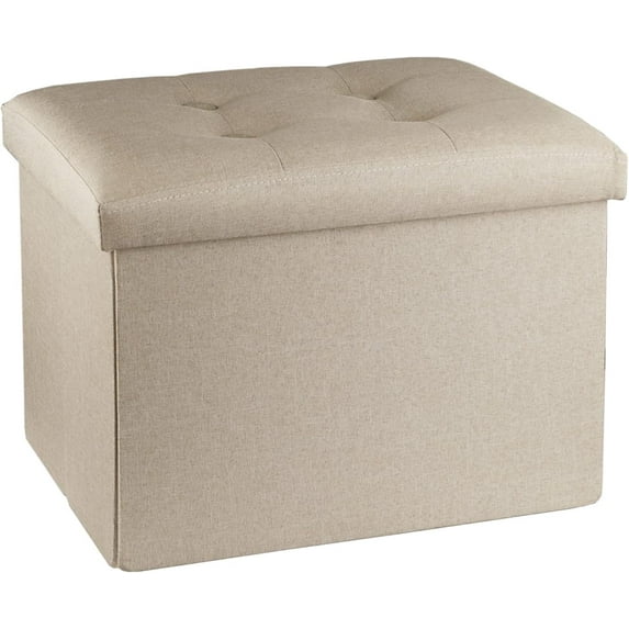 AUR Storage Ottoman Footrest Stool Small Ottoman with Storage Foldable Ottoman Foot Rest Footstool Bench for Living Room 17x13x13inches Beige
