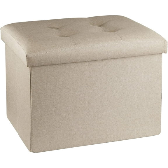 AUR Storage Ottoman Footrest Stool Small Ottoman with Storage Foldable Ottoman Foot Rest Footstool Bench for Living Room 17x13x13inches Beige