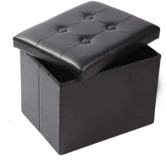 AUR Storage Ottoman Footrest Stool Small Ottoman with Storage Foldable Ottoman Leather Foot Rest Footstool Bench for Living Room 17x13x13inches Black
