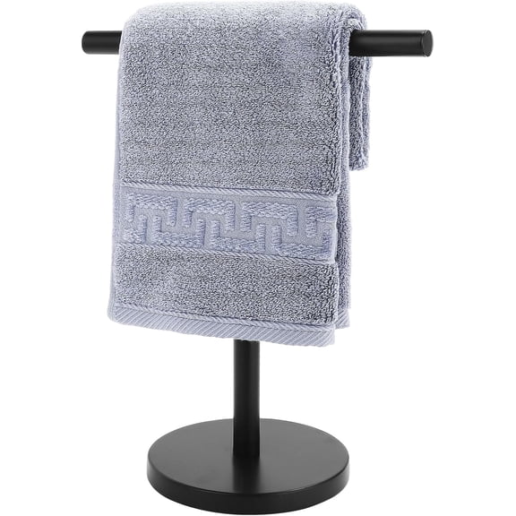 AUR T-Shape Bath Hand Towel Holder Stand, Stainless Steel Free Standing Hand Towel Rack, for Bathroom Kitchen & Countertop, Matte Black