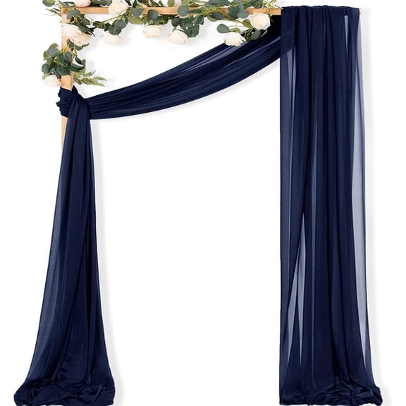 AUR Wedding Arch Draping Fabric, Sheer Backdrop Curtain, Extra Long Gauze Drapes Airy Design, 1 Panel 29 in x 20 ft, for Wedding Bridal Shower Ceiling Decor, Navy Blue Gauze