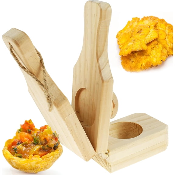 AUR Wooden Tostones Plantain Press with Handle, Banana Smasher Maker, Patacones Plantain Press Smasher Easy Storage for Fried Plantains Chips and Tostonera Cups 6.32.362.3