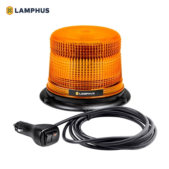 AURA 5" 12W LED Beacon Warning Strobe Light [SAE Class 1] [38 Flash/Rotate Patterns] [9' Cigarette Lighter Adapter] Warning Emergency Vehicle Lights for Cars & Trucks - Amber