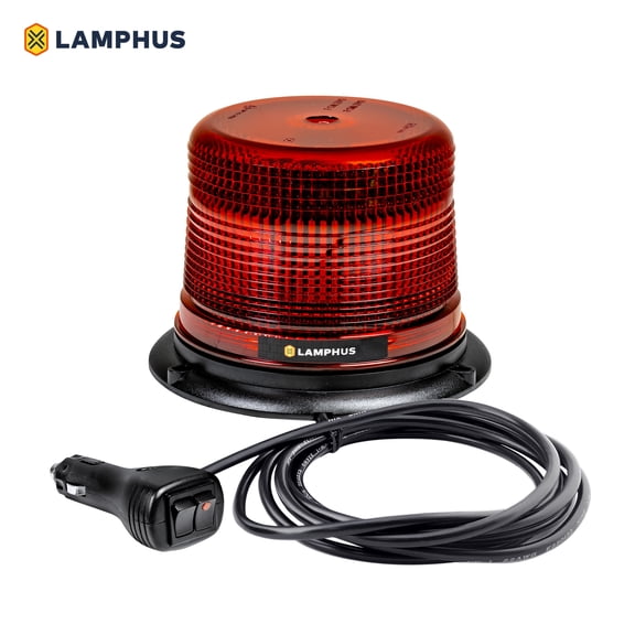 AURA 5" 12W LED Beacon Warning Strobe Light [SAE Class 1] [38 Flash/Rotate Patterns] [9' Cigarette Lighter Adapter]Warning Emergency Vehicle Lights for Cars & Trucks - Red