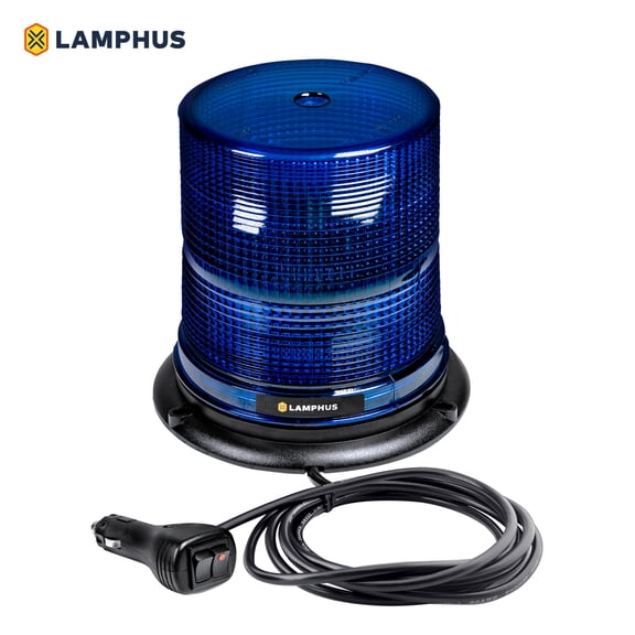 AURA 7" 12W LED Beacon Warning Strobe Light [SAE Class 1] [38 Flash/Rotate Patterns] [9' Cigarette Lighter Adapter] Warning Emergency Vehicle Lights for Cars & Trucks- Blue