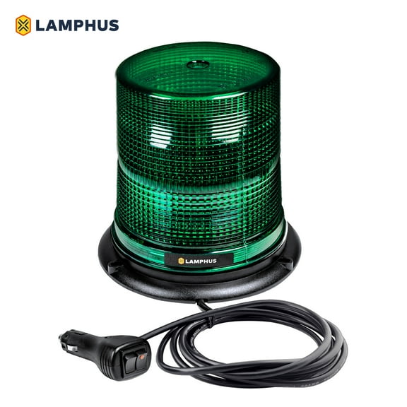 AURA 7" 12W LED Beacon Warning Strobe Light [SAE Class 1] [38 Flash/Rotate Patterns] [9' Cigarette Lighter Adapter] Warning Emergency Vehicle Lights for Cars & Trucks - Green