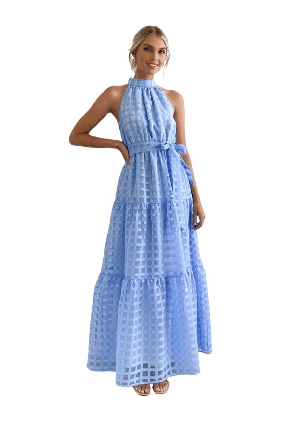 Halter Maxi Dress Women Sleeveless Party Dress S-XL Summer A Line Gown