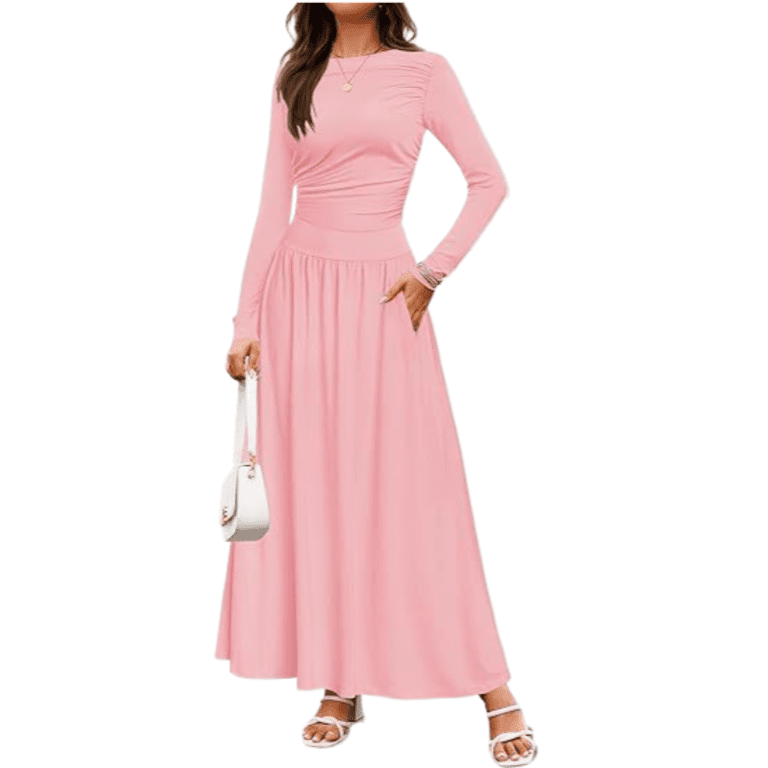 AURA Knit Maxi Dress Long Sleeve Pocket Dress S-XL Casual Flowy Outfit