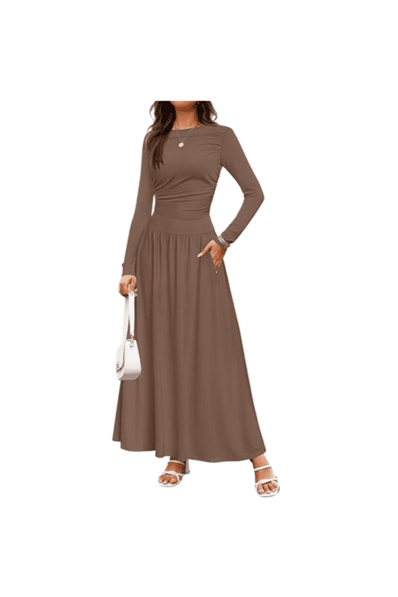 Knit Maxi Dress Long Sleeve Pocket Dress S-XL Casual Flowy Outfit