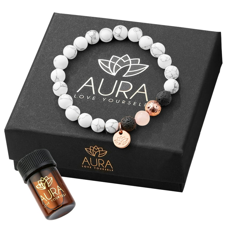 AURA Lava Rock Bracelet with Lavender Essential oil in a GIFT Box