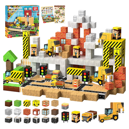 AURA PLAYY Magnetic Building Blocks for Kids: 100 PCS 3D Creative Construction Set | Strong Magnets, STEM Learning, Open-Ended Play, Fine Motor & Imagination Development, Safe Large Blocks Ages 3+