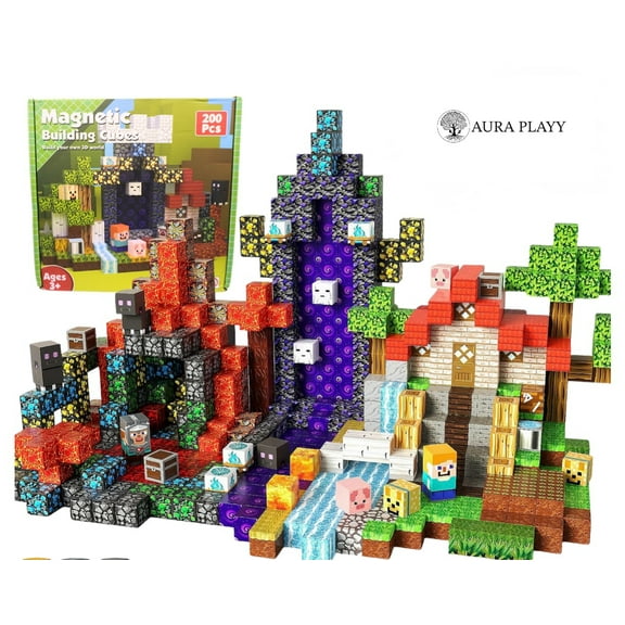 AURA PLAYY Magnetic Building Blocks for Kids: 200 PCS 3D Creative Construction Set, Strong Magnets, STEM Learning, Open-Ended Play, Fine Motor & Imagination Development, Safe Large Blocks Ages 3+