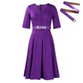 thumbnail image 1 of AURA Plus Size A Line Midi Dress Solid Color Round Neck Three Quarter Sleeve With Belt S XXXL, 1 of 7
