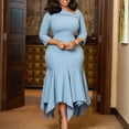 thumbnail image 1 of AURA Plus Size Asymmetrical Neck Bodycon Midi Dress High Waist Fishtail Hem 3 4 Sleeve Elegant Office Dress, 1 of 10