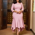 thumbnail image 1 of AURA Plus Size Asymmetrical Neck Bodycon Midi Dress High Waist Fishtail Hem 3 4 Sleeve Elegant Office Dress, 1 of 10