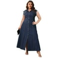 thumbnail image 1 of AURA Plus Size Button Front Denim Maxi Dress Sleeveless A Line Casual Spring Outfit, 1 of 5