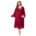 thumbnail image 1 of AURA Plus Size Chiffon Pleated V Neck Long Sleeve Dress 1XL 2XL Elegant A Line Midi Dress, 1 of 8