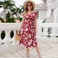thumbnail image 1 of AURA Plus Size Dress V-Neck Belted Summer Casual Midi Dress for Women, Red, XL–4XL, 1 of 6