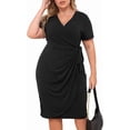 thumbnail image 1 of AURA Plus Size Dresses for Curvy Women Summer Casual Wrap Bodycon Midi Short Sleeve Pleated Dress 14-26, 1 of 7
