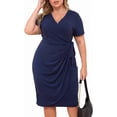 thumbnail image 1 of AURA Plus Size Dresses for Curvy Women Summer Casual Wrap Bodycon Midi Short Sleeve Pleated Dress 14-26, 1 of 7