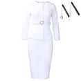 thumbnail image 1 of AURA Plus Size Elegant Round Neck Pencil Midi Dress Nine Sleeve High Waist Office African Work Dress with Belt, 1 of 10