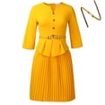 thumbnail image 1 of AURA Plus Size Elegant Three Quarter Sleeve Pleated A Line Office Dress with Belt 2025 Summer High Waist Bodycon Midi Dress, 1 of 10