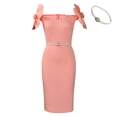thumbnail image 1 of AURA Plus Size Elegant V Neck 3D Flower Banquet Midi Dress High Waist Bodycon African Party Dress with Belt, 1 of 10
