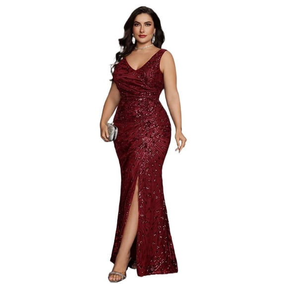 AURA Plus Size Evening Dress Sequin Sleeveless Slim Fit Party Long Skirt Polyester Women Sizes 0XL-4XL