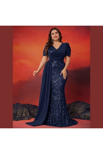 royal blue sequin dress long sleeve Royal Blue Long Sleeves Sequins Mermaid Evening Dress With Slit