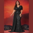 thumbnail image 1 of AURA Plus Size Evening Dress Sequin V Neck Short Sleeve Party Wear 0XL to 4XL, 1 of 6