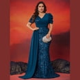 thumbnail image 1 of AURA Plus Size Evening Dress Sequin V Neck Short Sleeve Party Wear 0XL to 4XL, 1 of 6