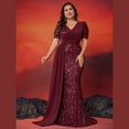 thumbnail image 1 of AURA Plus Size Evening Dress Sequin V Neck Short Sleeve Party Wear 0XL to 4XL, 1 of 6
