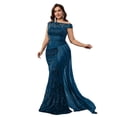 thumbnail image 1 of AURA Plus Size Evening Dress Square Neck Sleeveless Beaded Slim Fit Party Long Dress Teal Blue Wine Red, 1 of 6