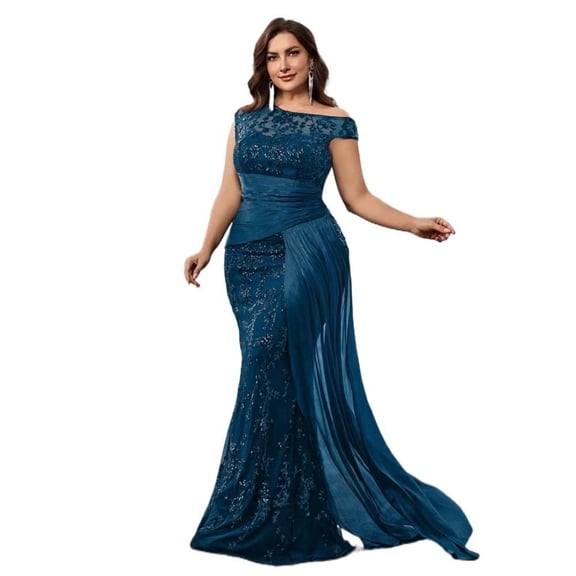 AURA Plus Size Evening Dress Square Neck Sleeveless Beaded Slim Fit Party Long Dress Teal Blue Wine Red