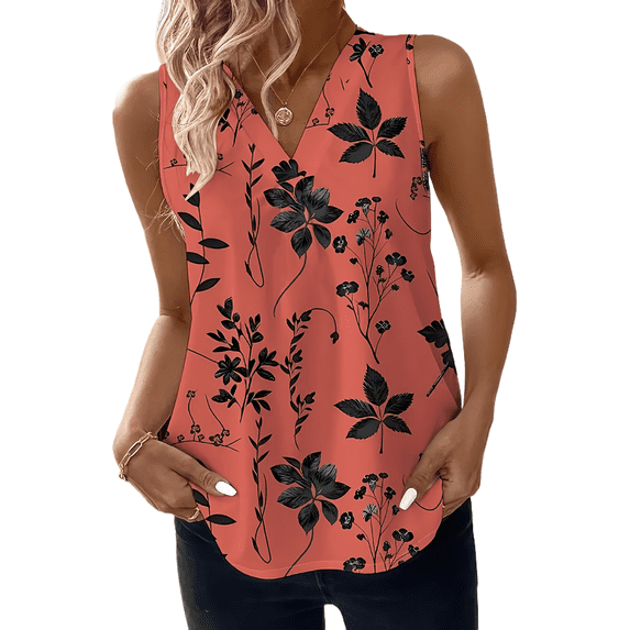 AURA Plus Size Floral Tank Top Women Sleeveless Summer Casual Loose Fit Shirt XL 5XL