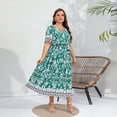 thumbnail image 1 of AURA Plus Size High Waist V Neck Printed Maxi Dress Elegant Spring Summer Style, 1 of 6
