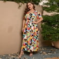 thumbnail image 1 of AURA Plus Size High Waist V Neck Printed Maxi Dress Elegant Spring Summer Style, 1 of 5
