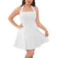 thumbnail image 1 of AURA Plus Size Knit Dress V Neck Ruffle Short Sleeve Backless A Line Midi Dress White 1XL 3XL, 1 of 6