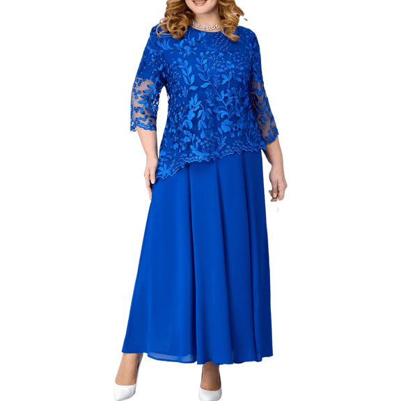 AURA Plus Size Lace Cocktail Dress Women Elegant Irregular Hem Long Dress 0XL 5XL