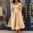 thumbnail image 1 of AURA Plus Size Lapel A Line Midi Dress Long Sleeve Button Front Belted High Waist Large Swing Elegant Fall Dress, 1 of 9