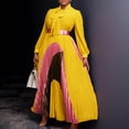 thumbnail image 1 of AURA Plus Size Maxi Dress Half Open Collar Lace Up Belted High Waist Pleated Long Sleeve Elegant Fall Dress, 1 of 9