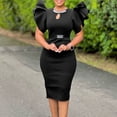 thumbnail image 1 of AURA Plus Size Midi Bodycon Dress Round Neck Ruffle Sleeve Rhinestone Hollow High Waist Elegant Party Dress, 1 of 8