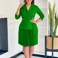 thumbnail image 1 of AURA Plus Size Notched Lapel A Line Midi Dress High Waist Pleated 3 4 Sleeve Elegant Autumn Work Dress, 1 of 9