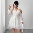 thumbnail image 1 of AURA Plus Size Off Shoulder Sweetheart Midi Dress Chiffon Ribbon Lantern Sleeve A Line Ruffle Party Wedding Guest Dress, 1 of 7