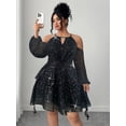 thumbnail image 1 of AURA Plus Size Off Shoulder Sweetheart Midi Dress Chiffon Ribbon Lantern Sleeve A Line Ruffle Party Wedding Guest Dress, 1 of 4