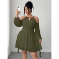 thumbnail image 1 of AURA Plus Size Off Shoulder Sweetheart Midi Dress Chiffon Ribbon Lantern Sleeve A Line Ruffle Party Wedding Guest Dress, 1 of 5