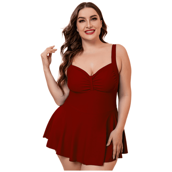 AURA Plus Size One Piece Swim Dress L 4XL Modest Tummy Control Solid Color Swimwear Women Summer Beach